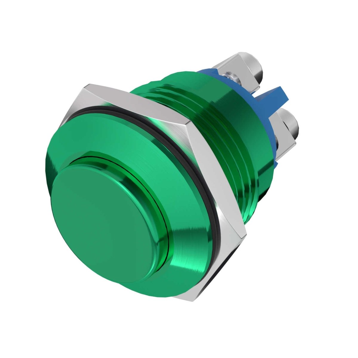 16mm Momentary Push Button Switch High Round Cap Waterproof High Flush Screw Terminals 1NO SPST - Green-