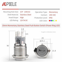 19mm 12V Momentary Speaker Horn Push Button Toggle Switch 3/4 Mounting Hole 1NO 1NC SPDT with Pre-Wiring Socket for Car Auto Motor - Blue-Stainless steel 19mm 12V Momentary Speaker Horn Push Button Toggle Switch 3/4 Mounting Hole 1NO 1NC SPDT with Pre-Wiring Socket for Car Auto Motor - Blue-Stainless steel