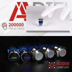 19mm 12V Momentary Speaker Horn Push Button Toggle Switch 3/4 Mounting Hole 1NO 1NC SPDT with Pre-Wiring Socket for Car Auto Motor - Blue-Stainless steel 19mm 12V Momentary Speaker Horn Push Button Toggle Switch 3/4 Mounting Hole 1NO 1NC SPDT with Pre-Wiring Socket for Car Auto Motor - Blue-Stainless steel