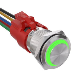 19mm Momentary Push Button Switch with LED and Wire Socket Plug Self-Reset - Green/Stainless steel-High Head