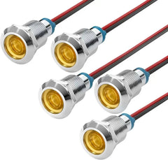 APIELE 5PCS LED Indicator Light 10mm Waterproof IP65 Metal Signal Lamp  AC/DC with 150mm Wire for Car Truck Boat