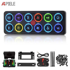 APIELE 12 Gang Multicolored Toggle Momentary Switch Panel, Electronic Relay System For Yachts Trucks Off-Road Vehicles RVs SUVs UTVs ATVs- IP68 Waterproof