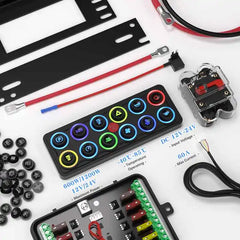 APIELE 12 Gang Multicolored Toggle Momentary Switch Panel, Electronic Relay System For Yachts Trucks Off-Road Vehicles RVs SUVs UTVs ATVs- IP68 Waterproof