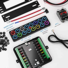 APIELE 16 Gang Multicolored Toggle Momentary Switch Panel, Electronic Relay System For Yachts Trucks Off-Road Vehicles RVs SUVs UTVs ATVs- IP68 Waterproof