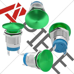 APIELE 16mm 19mm 22mm 10A Mushroom Head Momentary Push Button Switch IP65 Waterproof SPST 1NO Push Button 12V 24V 36V DC 110V 250V AC 10A