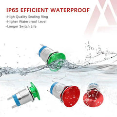 APIELE 16mm 19mm 22mm 10A Mushroom Head Momentary Push Button Switch IP65 Waterproof SPST 1NO Push Button 12V 24V 36V DC 110V 250V AC 10A