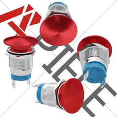 APIELE 16mm 19mm 22mm 10A Mushroom Head Momentary Push Button Switch IP65 Waterproof SPST 1NO Push Button 12V 24V 36V DC 110V 250V AC 10A