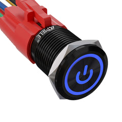 16mm Latching Push Button Switch Power Symbol Ring Led Car Metal with Socket Plug 1NO1NC SPDT ON/Off Customizable