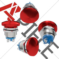 16mm 19mm 22mm Mushroom Head Push Button Switch Momentary Push Button IP65 Waterproof 12V 24V 36V DC 110V 250V AC 5A SPST