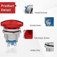 16mm 19mm 22mm Mushroom Head Push Button Switch Momentary Push Button IP65 Waterproof 12V 24V 36V DC 110V 250V AC 5A SPST