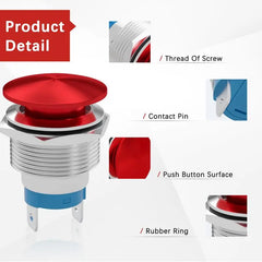 APIELE 16mm 19mm 22mm 10A Mushroom Head Momentary Push Button Switch IP65 Waterproof SPST 1NO Push Button 12V 24V 36V DC 110V 250V AC 10A