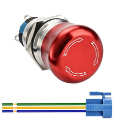 19mm Metal Emergency Stop Push Button Swicth Latching 12-250V Stianless Steel 0.74 Mouting Hole