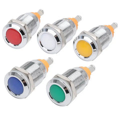 12mm Indicator Light 1/2" Waterproof IP67 Metal Signal Lamp AC/DC LED Pilot Dash Lamp Concave Head for Car Truck Boat (Multi-colored, 12mm)