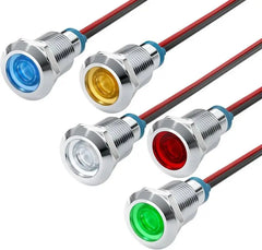 APIELE 5PCS LED Indicator Light 10mm Waterproof IP65 Metal Signal Lamp  AC/DC with 150mm Wire for Car Truck Boat