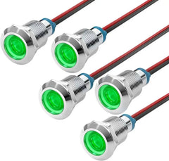 APIELE 5PCS LED Indicator Light 10mm Waterproof IP65 Metal Signal Lamp  AC/DC with 150mm Wire for Car Truck Boat