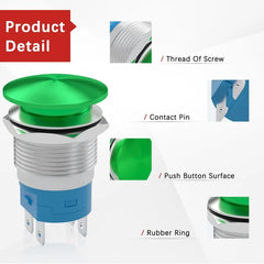 APIELE 16mm 19mm 22mm 10A Mushroom Head Momentary Push Button Switch IP65 Waterproof SPST 1NO Push Button 12V 24V 36V DC 110V 250V AC 10A