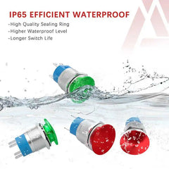 APIELE 16mm 19mm 22mm 10A Mushroom Head Momentary Push Button Switch IP65 Waterproof SPST 1NO Push Button 12V 24V 36V DC 110V 250V AC 10A