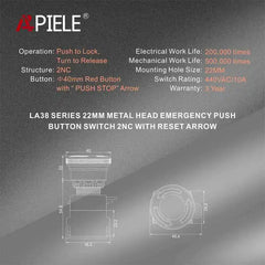 22mm Red Mushroom Emergency Stop Push Button Switch 440V 10Amp