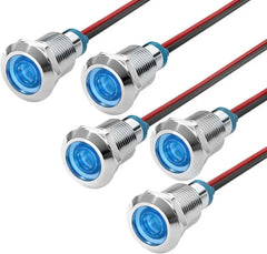 APIELE 5PCS LED Indicator Light 10mm Waterproof IP65 Metal Signal Lamp  AC/DC with 150mm Wire for Car Truck Boat