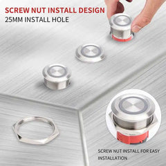 10 Amp 25mm Momentary Push Button Switch Angel Eye LED Waterproof Stainless Steel Round Self-Reset 1'' 1NO 1NC