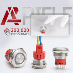 10 Amp 25mm Momentary Push Button Switch Angel Eye LED Waterproof Stainless Steel Round Self-Reset 1'' 1NO 1NC