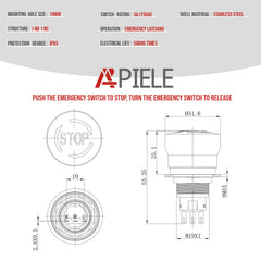 Emergency Stop Pushbutton Switch 1NO1NC 250V 5A Red with Quickconnect Terminals