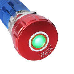 19mm Emergency Stop Pushbutton Switch LED 1NO1NC 250V 5A Red IP67 with Quickconnect Terminals