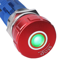22mm Emergency Stop Pushbutton Switch LED 1NO1NC 250V 5A Red IP67 with Quickconnect Terminals