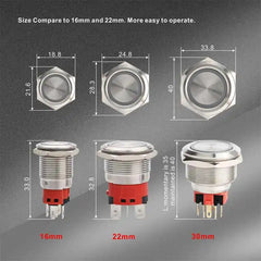 30mm Momentary Push Button Switch Angel Eye LED Waterproof Stainless Steel Round Self-Locking 1.18'' 1NO 1NC