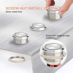 30mm Momentary Push Button Switch Angel Eye LED Waterproof Stainless Steel Round Self-Locking 1.18'' 1NO 1NC
