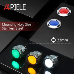 22mm Indicator Light 1/2" Waterproof IP67 Metal Signal Lamp AC/DC LED Pilot Dash Lamp Concave Head for Car Truck Boat (Multi-colored, 22mm)