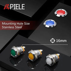 16mm Indicator Light 1/2" Waterproof IP67 Metal Signal Lamp 12V AC/DC LED Pilot Dash Lamp Concave Head for Car Truck Boat (Multi-colored, 16mm)