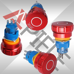 16mm 19mm 22mm Emergency Stop Pushbutton Switch 1NO1NC 250V 5A Red with Quickconnect Terminals