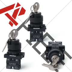 22MM 2/3 Position Maintained Rotary Key Switch 600V 10A 1NO/2NO Latching/Momentary