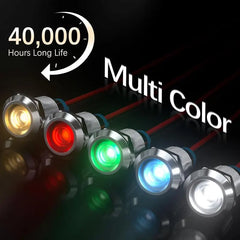 APIELE 5PCS LED Indicator Light 10mm Waterproof IP65 Metal Signal Lamp  AC/DC with 150mm Wire for Car Truck Boat