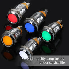 12mm Indicator Light 1/2" Waterproof IP67 Metal Signal Lamp AC/DC LED Pilot Dash Lamp Concave Head for Car Truck Boat (Multi-colored, 12mm)