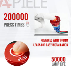 16mm Emergency Stop Pushbutton Switch LED 1NO1NC 250V 5A Red IP67 with Quickconnect Terminals