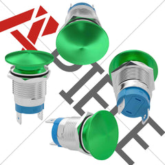 APIELE 16mm 19mm 22mm 10A Mushroom Head Momentary Push Button Switch IP65 Waterproof SPST 1NO Push Button 12V 24V 36V DC 110V 250V AC 10A