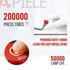 19mm Emergency Stop Pushbutton Switch LED 1NO1NC 250V 5A Red IP67 with Quickconnect Terminals