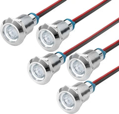 APIELE 5PCS LED Indicator Light 10mm Waterproof IP65 Metal Signal Lamp  AC/DC with 150mm Wire for Car Truck Boat