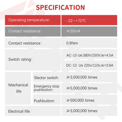 22MM 2/3 Position Maintained Rotary Key Switch 600V 10A 1NO/2NO Latching/Momentary