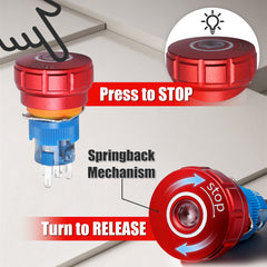 16mm Emergency Stop Pushbutton Switch LED 1NO1NC 250V 5A Red IP67 with Quickconnect Terminals