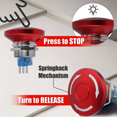 Emergency Stop Pushbutton Switch 1NO1NC 250V 5A Red with Quickconnect Terminals