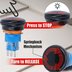 16mm Emergency Stop Pushbutton Switch 1NO1NC 250V 5A with Quick connect Terminals