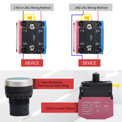 APIELE 22mm Latching/Momentary Push Button Switch Metal Head Plastic Body 110V AC/DC Led 1NO 1NC