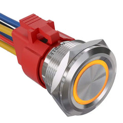 10 Amp 25mm Latching Push Button Switch Angel Eye LED Waterproof Stainless Steel Round Self Locking 1'' 1NO 1NC