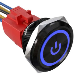 30mm Momentary Push Button Switch Angel Eye LED Waterproof Stainless Steel Round Self-Locking 1.18'' 1NO 1NC