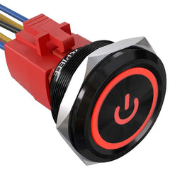 30mm Momentary Push Button Switch Angel Eye LED Waterproof Stainless Steel Round Self-Locking 1.18'' 1NO 1NC