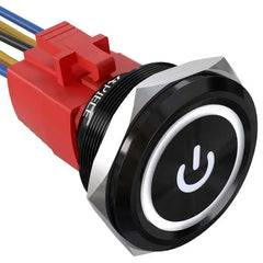 30mm Momentary Push Button Switch Angel Eye LED Waterproof Stainless Steel Round Self-Locking 1.18'' 1NO 1NC