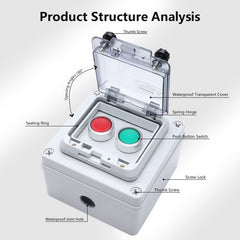 APIELE IP67 Outdoor Waterproof Button Switch Box Emergency Stop Button Switch with Protective Cover Anti-Misoperation Switch